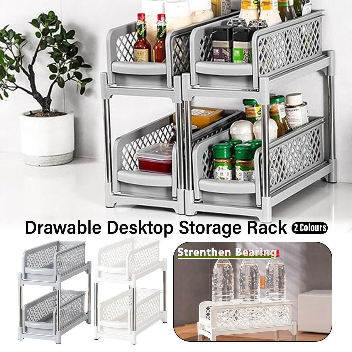 Bathroom Kitchen Sink Storage Rack Drawer Plastic Shelf Seasoning Holder - Grey-0