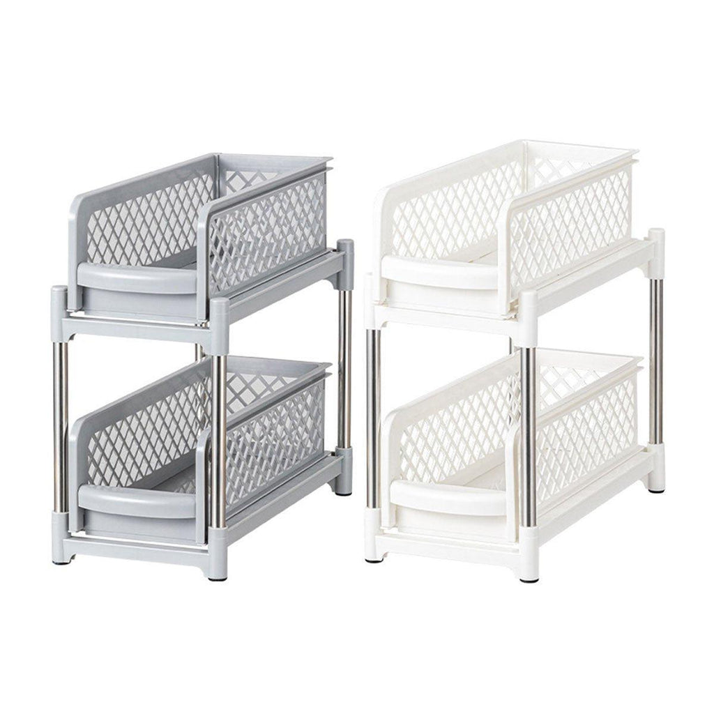 Bathroom Kitchen Sink Storage Rack Drawer Plastic Shelf Seasoning Holder - Grey-1