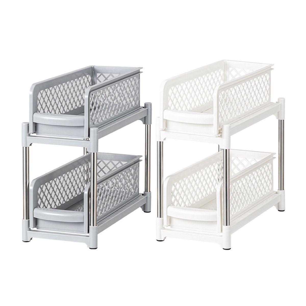 Bathroom Kitchen Sink Storage Rack Drawer Plastic Shelf Seasoning Holder - Grey-1