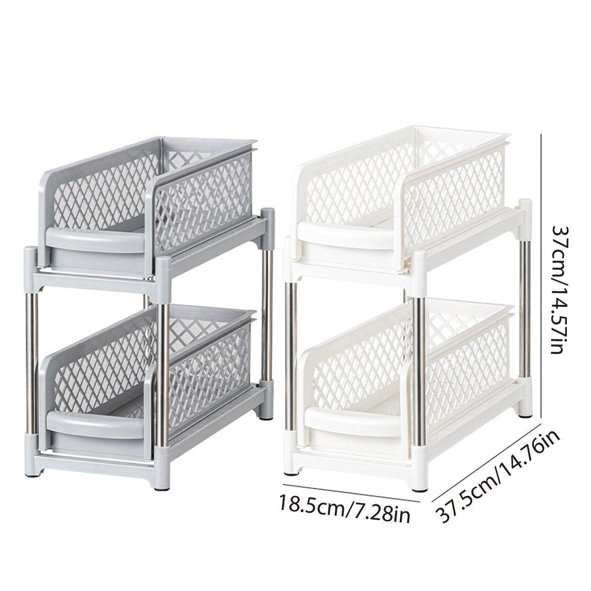 Bathroom Kitchen Sink Storage Rack Drawer Plastic Shelf Seasoning Holder - Grey-2