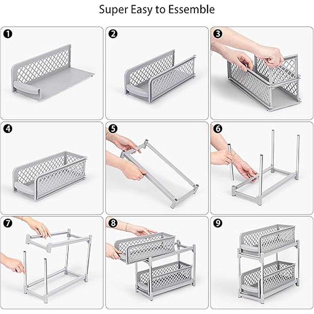 Bathroom Kitchen Sink Storage Rack Drawer Plastic Shelf Seasoning Holder - Grey-3