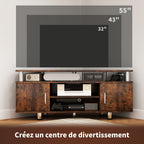 Meuble TV pour téléviseur jusqu'à 55 avec grand plateau, placards à portes et compartiment ouvert, marron-5