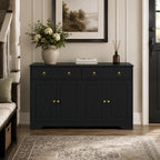 Buffet meuble de rangement armoire de cuisine style rural 2 tiroirs et 2 placards étagères à hauteurs réglables noir-8