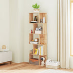 Bibliothèque à 5 niveaux, meuble de rangement en forme de S avec étagères, 60 x 24 x 184,5 cm, effet bois naturel-7