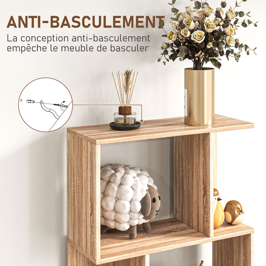 Bibliothèque à 5 niveaux, meuble de rangement en forme de S avec étagères, 60 x 24 x 184,5 cm, effet bois naturel-5