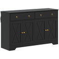 Buffet meuble de rangement armoire de cuisine style rural 2 tiroirs et 2 placards étagères à hauteurs réglables noir-0