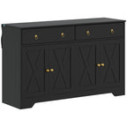 Buffet meuble de rangement armoire de cuisine style rural 2 tiroirs et 2 placards étagères à hauteurs réglables noir-0