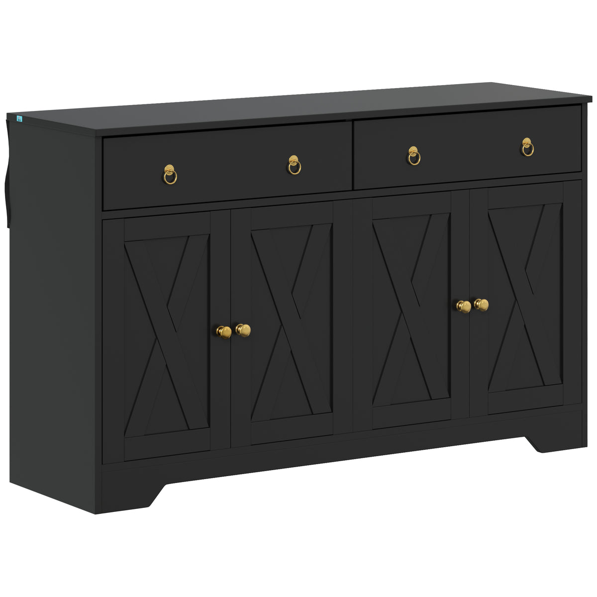 Buffet meuble de rangement armoire de cuisine style rural 2 tiroirs et 2 placards étagères à hauteurs réglables noir-0