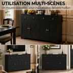 Buffet meuble de rangement armoire de cuisine style rural 2 tiroirs et 2 placards étagères à hauteurs réglables noir-3