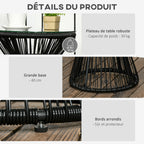 Table de jardin ronde en résine tressée imitation rotin table de bistrot métal plateau verre trempé Ø 40 x 42 cm noir-5