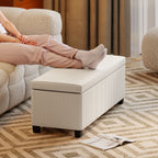 Banc de rangement bout de lit en velours côtelé avec couvercle, pour salon, chambre, entrée, 112 x 42 x 40 cm, beige-7