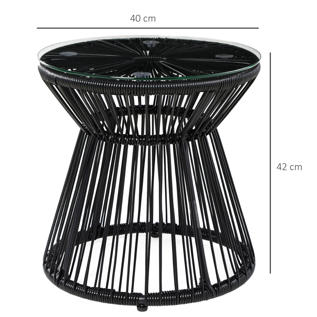 Table de jardin ronde en résine tressée imitation rotin table de bistrot métal plateau verre trempé Ø 40 x 42 cm noir-2