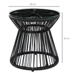 Table de jardin ronde en résine tressée imitation rotin table de bistrot métal plateau verre trempé Ø 40 x 42 cm noir-2