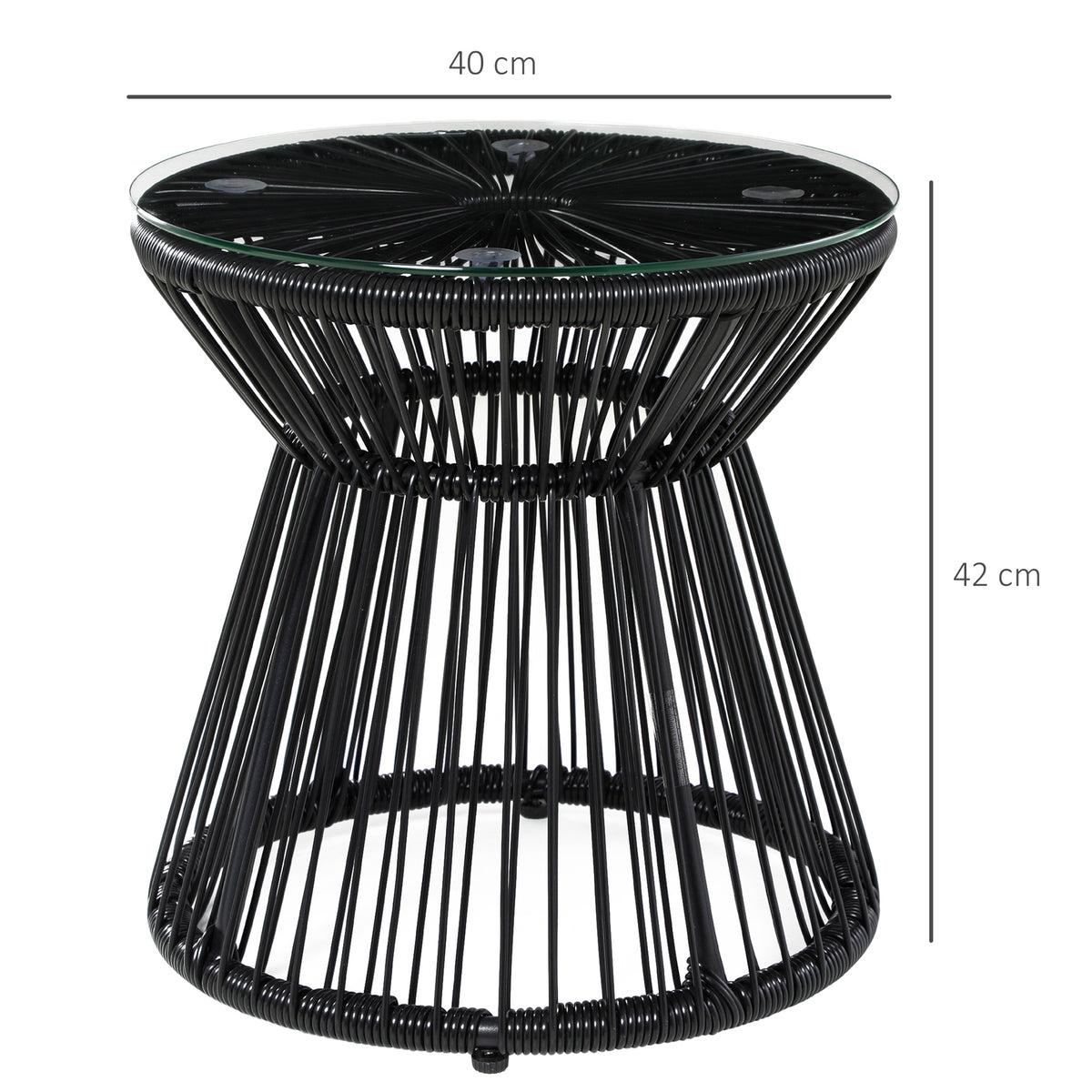 Table de jardin ronde en résine tressée imitation rotin table de bistrot métal plateau verre trempé Ø 40 x 42 cm noir-2