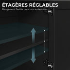 Buffet meuble de rangement armoire de cuisine style rural 2 tiroirs et 2 placards étagères à hauteurs réglables noir-5