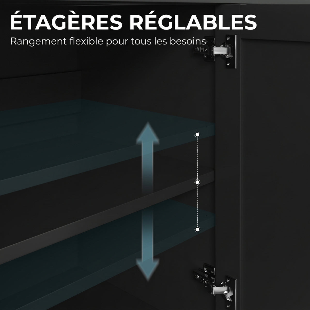 Buffet meuble de rangement armoire de cuisine style rural 2 tiroirs et 2 placards étagères à hauteurs réglables noir-5