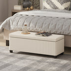 Banc de rangement bout de lit en velours côtelé avec couvercle, pour salon, chambre, entrée, 112 x 42 x 40 cm, beige-1