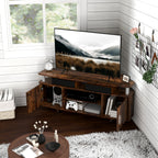 Meuble TV pour téléviseur jusqu'à 55 avec grand plateau, placards à portes et compartiment ouvert, marron-8