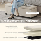 Banc de rangement bout de lit en velours côtelé avec couvercle, pour salon, chambre, entrée, 112 x 42 x 40 cm, beige-4