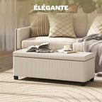 Banc de rangement bout de lit en velours côtelé avec couvercle, pour salon, chambre, entrée, 112 x 42 x 40 cm, beige-3