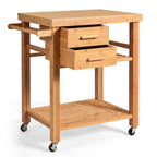 NNECW Rolling Bamboo Kitchen Island Cart with Drawers & Shelves for Dining Room-1