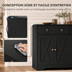 Buffet meuble de rangement armoire de cuisine style rural 2 tiroirs et 2 placards étagères à hauteurs réglables noir-6