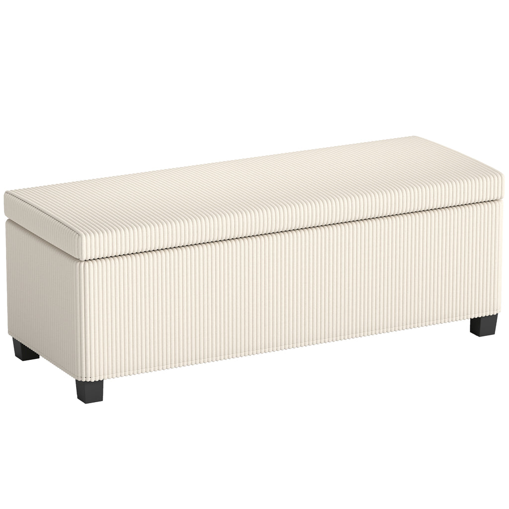 Banc de rangement bout de lit en velours côtelé avec couvercle, pour salon, chambre, entrée, 112 x 42 x 40 cm, beige-0