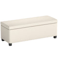 Banc de rangement bout de lit en velours côtelé avec couvercle, pour salon, chambre, entrée, 112 x 42 x 40 cm, beige-0