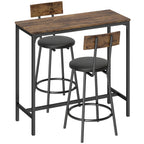 Ensemble Table de Bar avec 2 Tabourets, Table Haute de Cuisine et 2 Chaises de Bar Rembourrées PU, Repose-Pieds, Marron-0