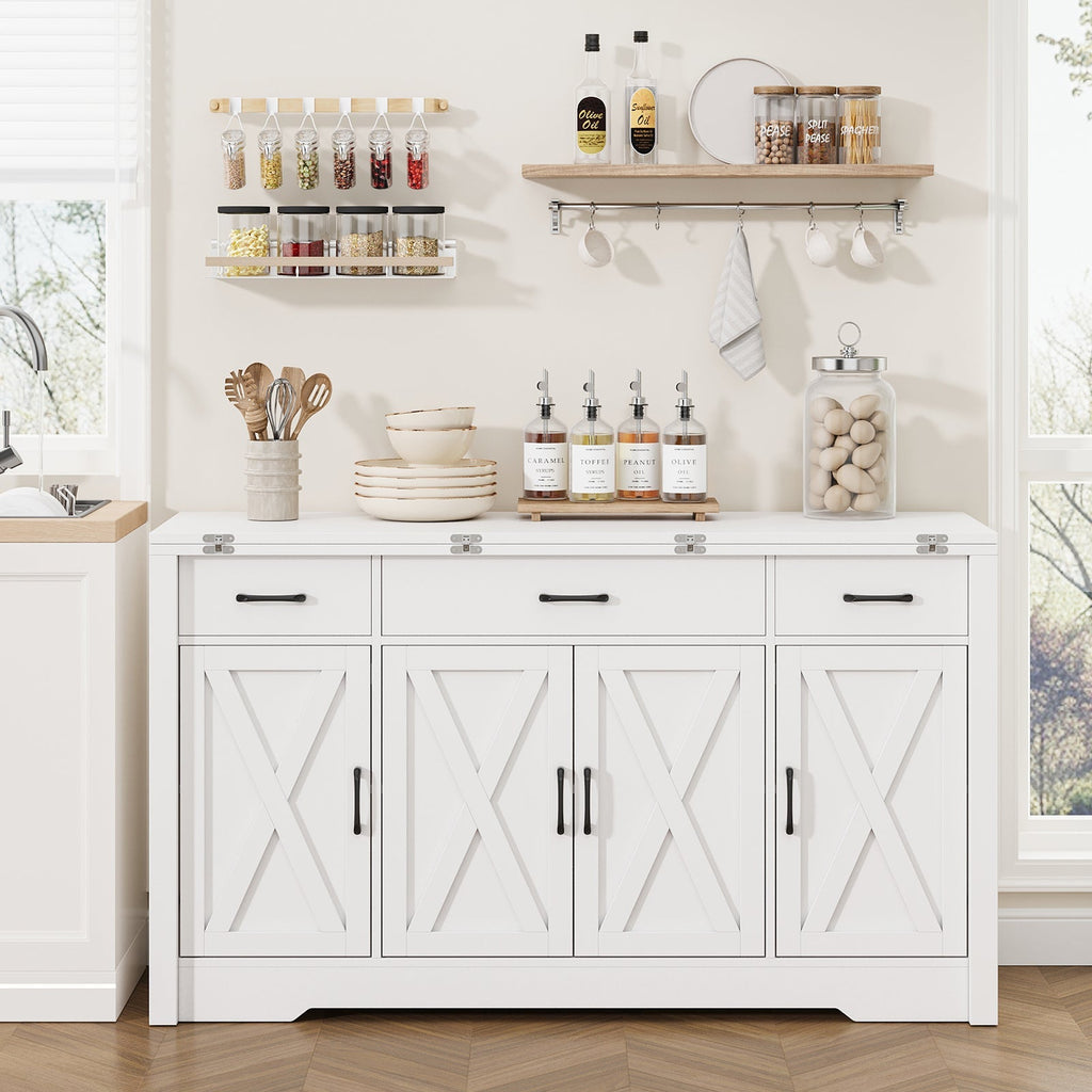 15"–30" Expandable Sideboard with 3 Drawers, White - Yanosaku-3