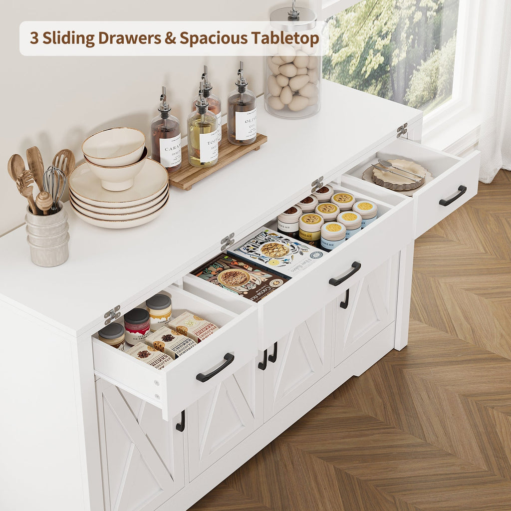 15"–30" Expandable Sideboard with 3 Drawers, White - Yanosaku-4